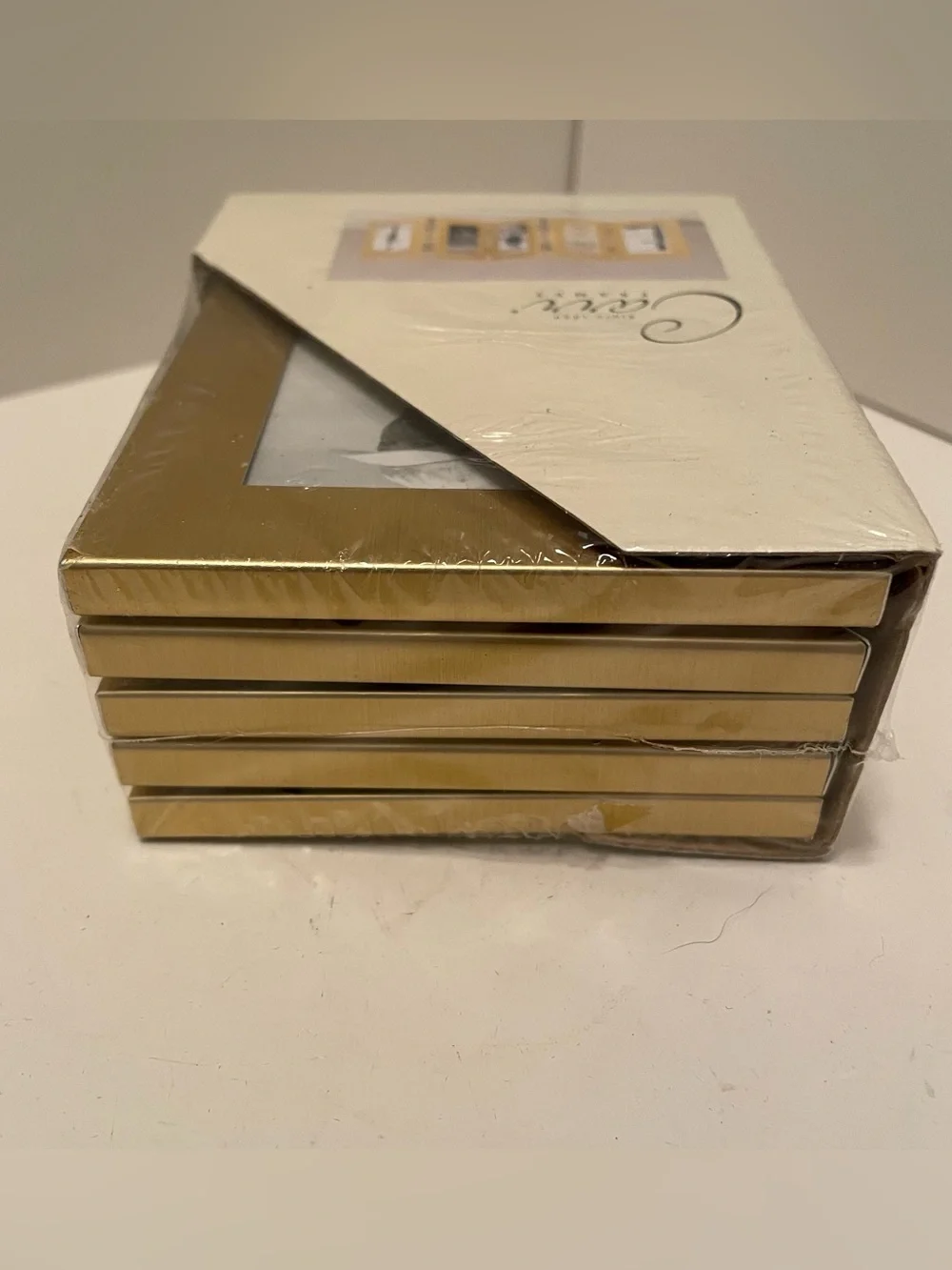 Vintage Carr Folding Brushed Gold Brass Standing 5 Picture Photo Frames 2.3x3.5